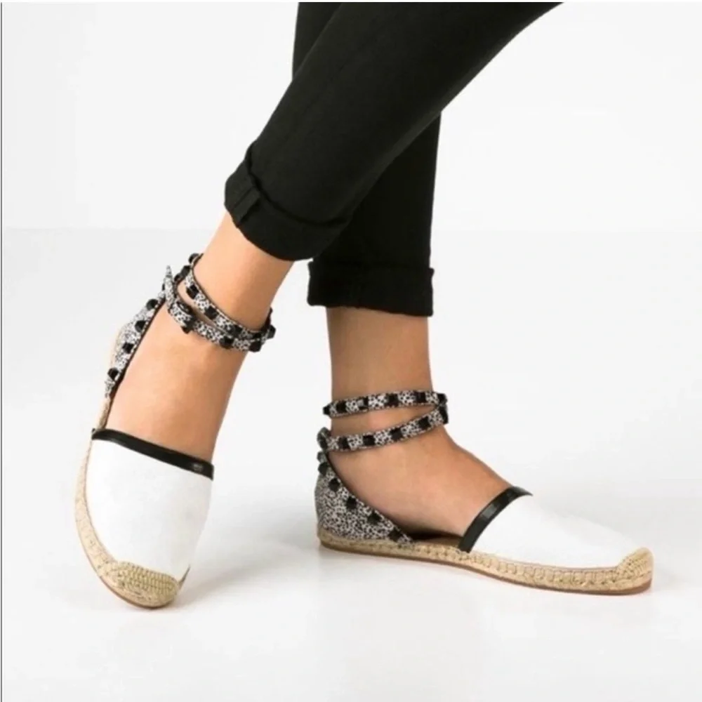 Rebecca Minkoff Gilles Studded Espadrille Ankle Wrap Flats Sz 8